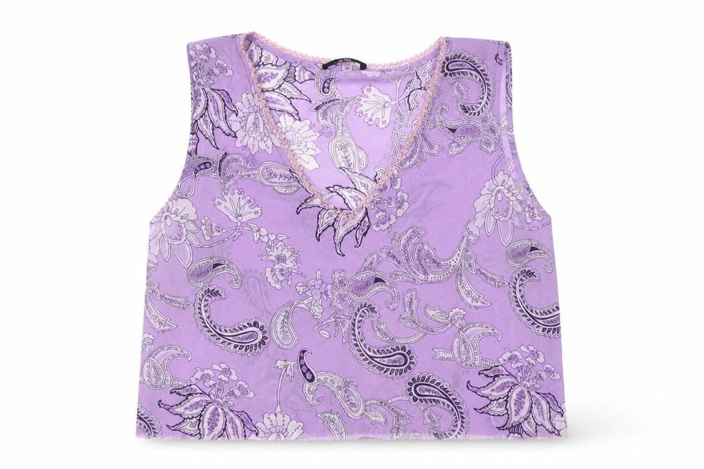 CCDK Womens Purple Paisley Chiffon Cropped Tank Size 16