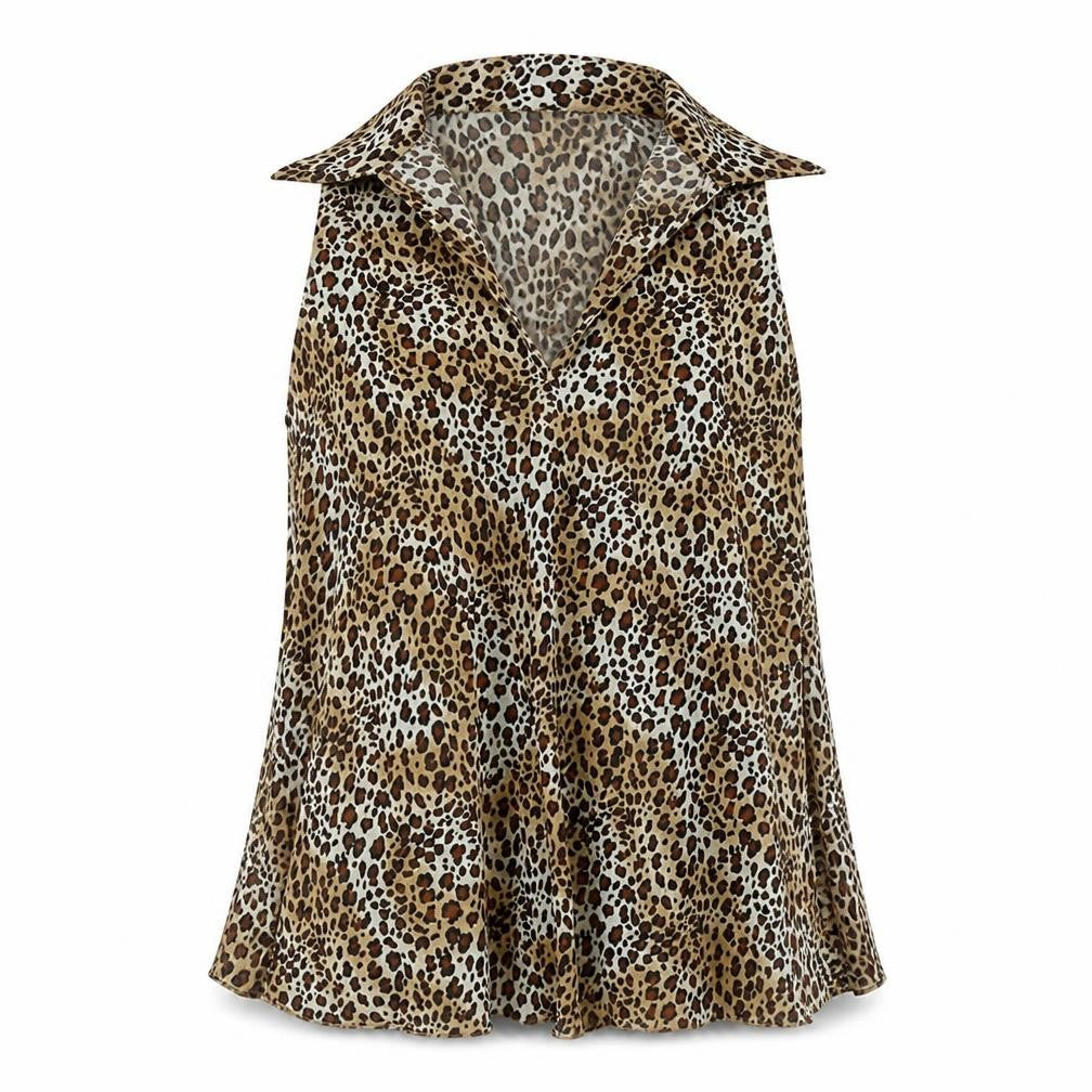 jkla Womens Brown Animal Print Chiffon Tunic Blouse Size S  - leopard print