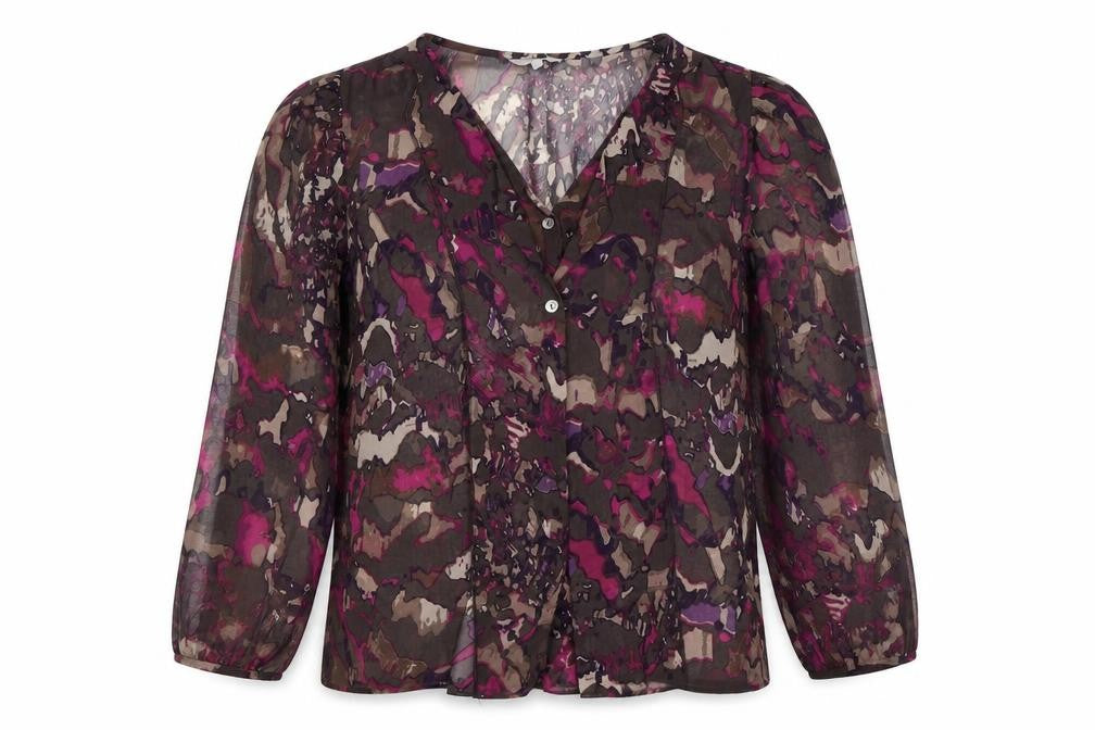Per Una Womens Purple Floral Chiffon Basic Blouse Size 12  - ruffle front