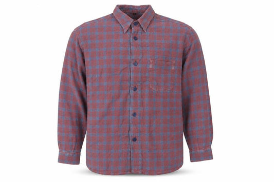Front view of Signum men’s red check button-up, size M
