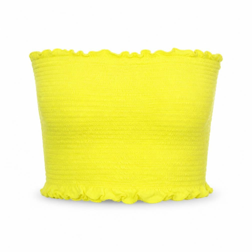 Front view of Primark women’s yellow cropped tank, size UK 4