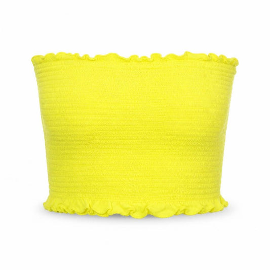 Front view of Primark women’s yellow cropped tank, size UK 4