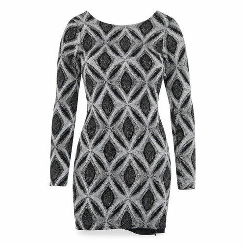 Preworn Womens Black Geometric  Bodycon  Size 10  - Low Back