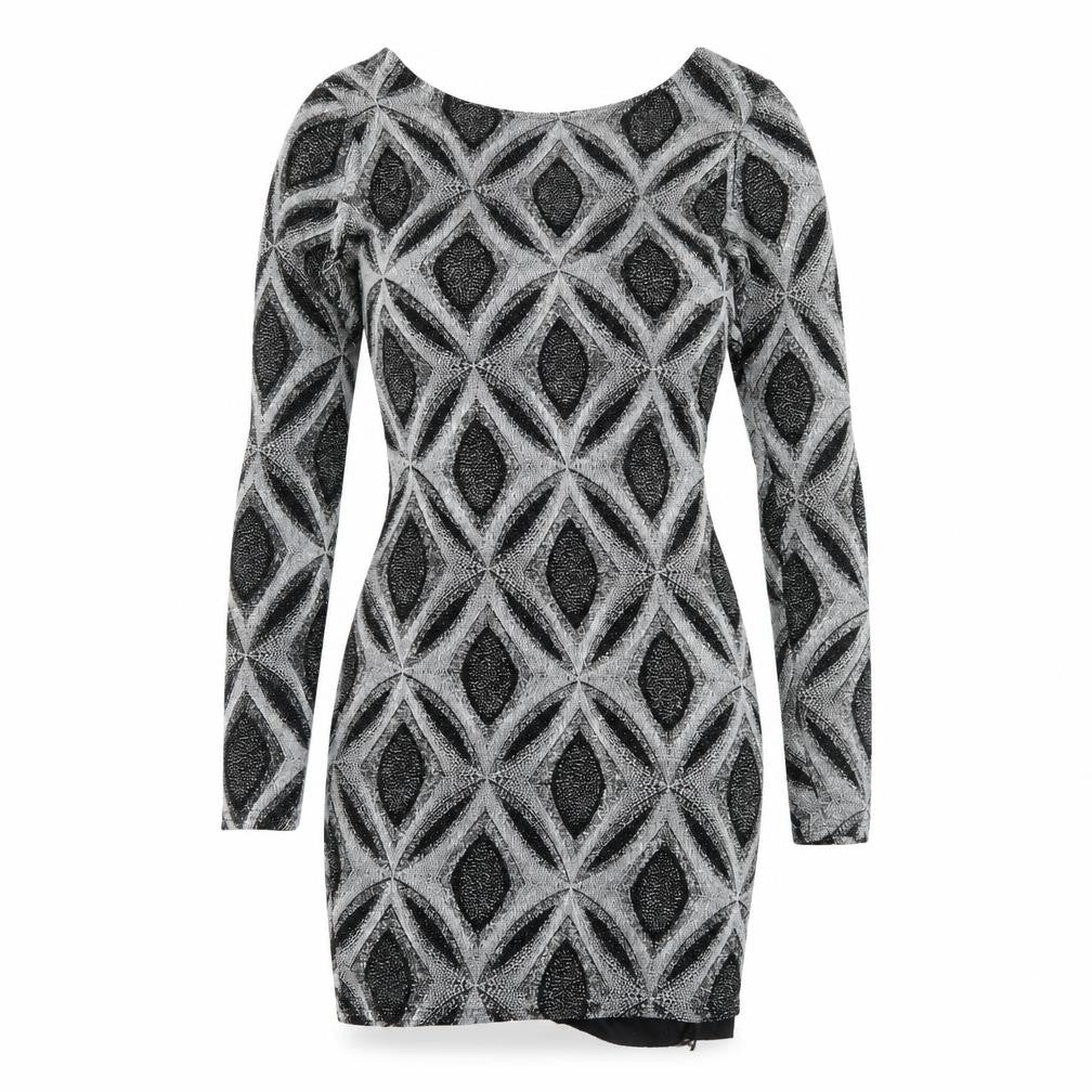 Preworn Womens Black Geometric  Bodycon  Size 10  - Low Back