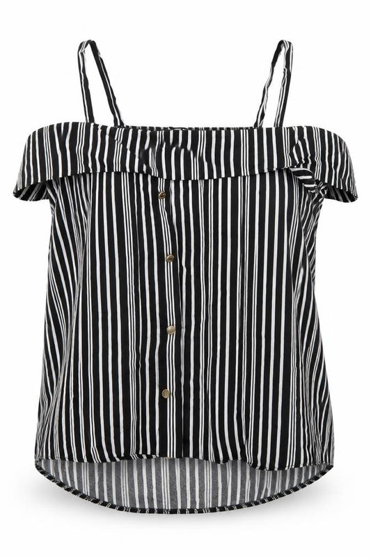 Front view of Select women’s black striped camisole tank, size UK 6