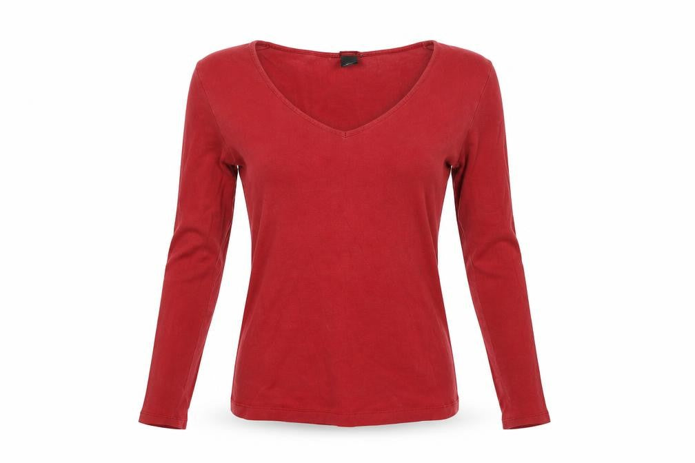 Front view of H&M women’s red pullover sweatshirt, size S