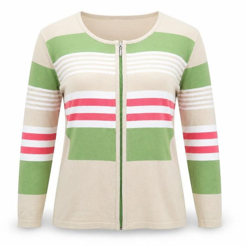 Text Womens Beige Striped  Cardigan Jumper Size XL
