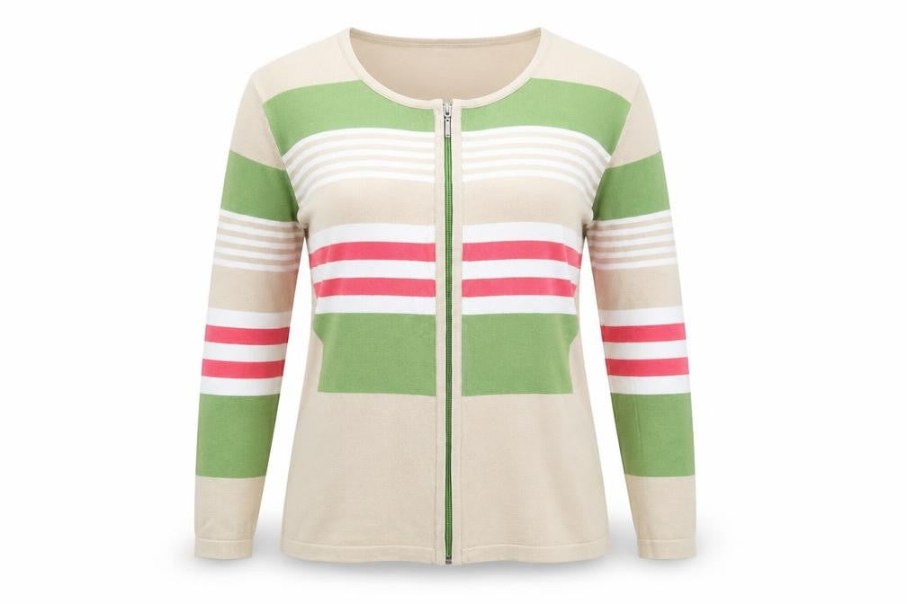 Text Womens Beige Striped  Cardigan Jumper Size XL