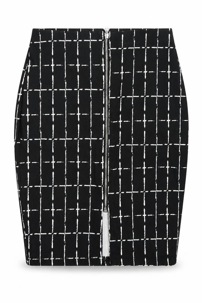 Front view of Atmosphere women’s black check straight & pencil skirt, size UK 32, in