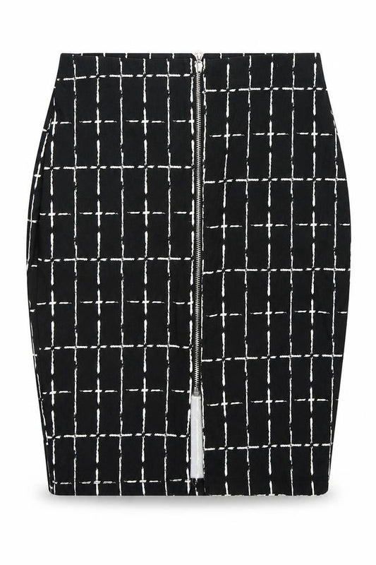Front view of Atmosphere women’s black check straight & pencil skirt, size UK 32, in