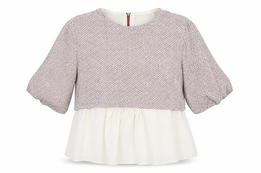 Front view of TRAFALUC women’s white floral cropped blouse, size S