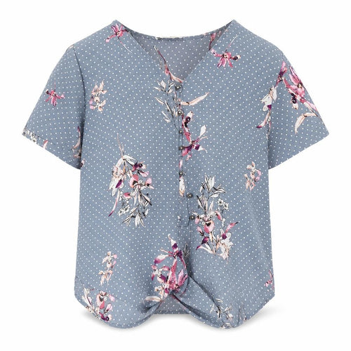 Urban Romantics Womens Blue Floral  Basic Blouse Size L