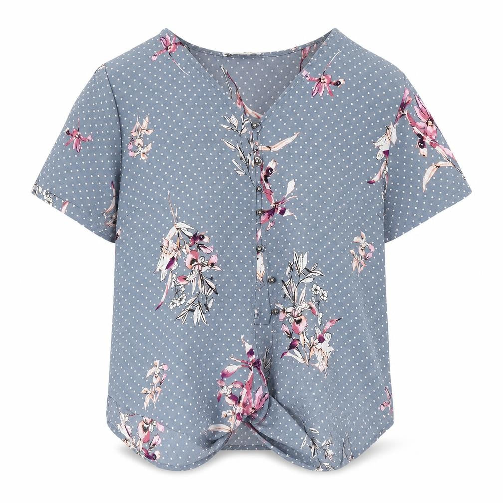 Urban Romantics Womens Blue Floral  Basic Blouse Size L