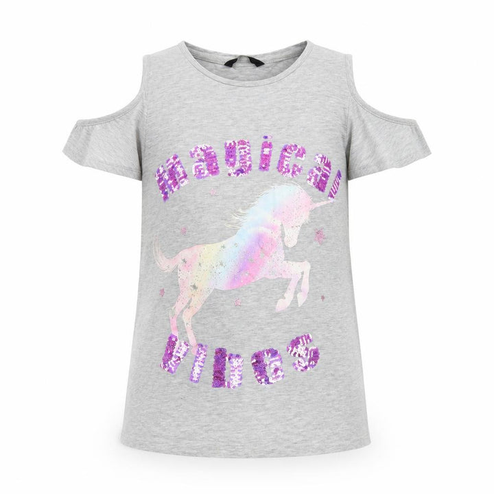 George Girls Grey Basic T-Shirt Size 13-14 Years - Unicorn cut out shoulders