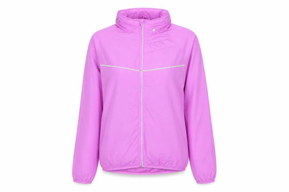 Front view of Atmosphere women’s purple windbreaker jacket, size UK 12