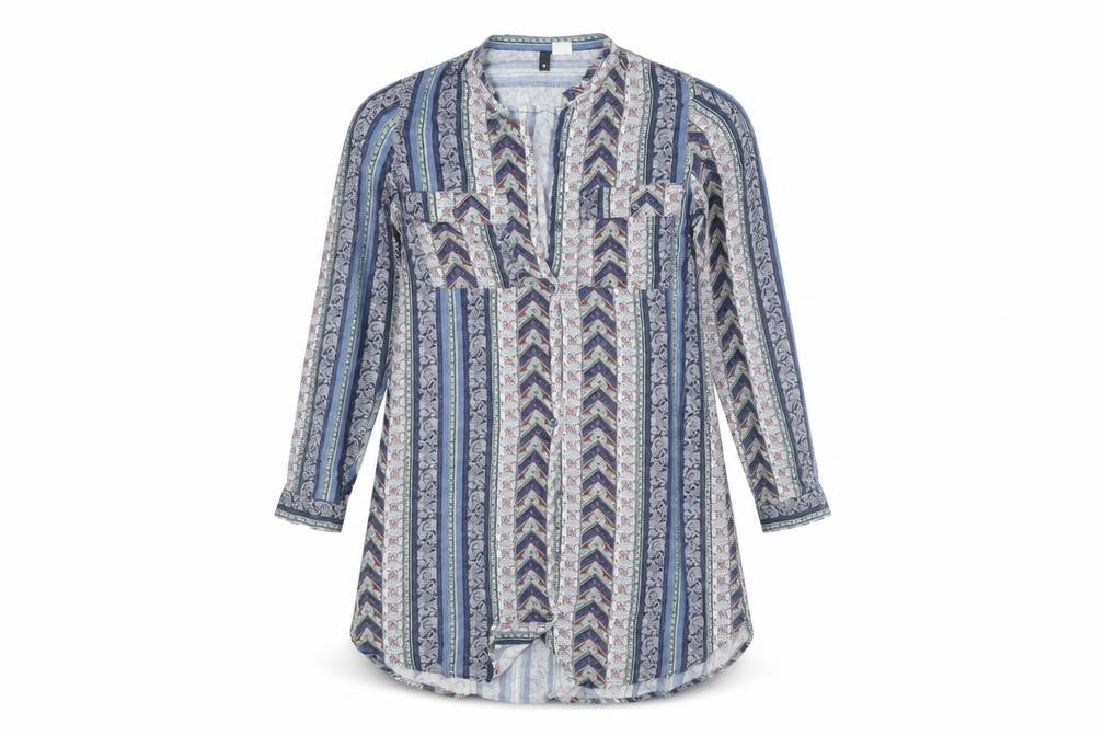 Front view of H&M women’s blue striped shirt dress, size UK 8