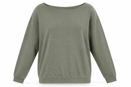 Front view of Boohoo women’s green pullover sweatshirt, size S