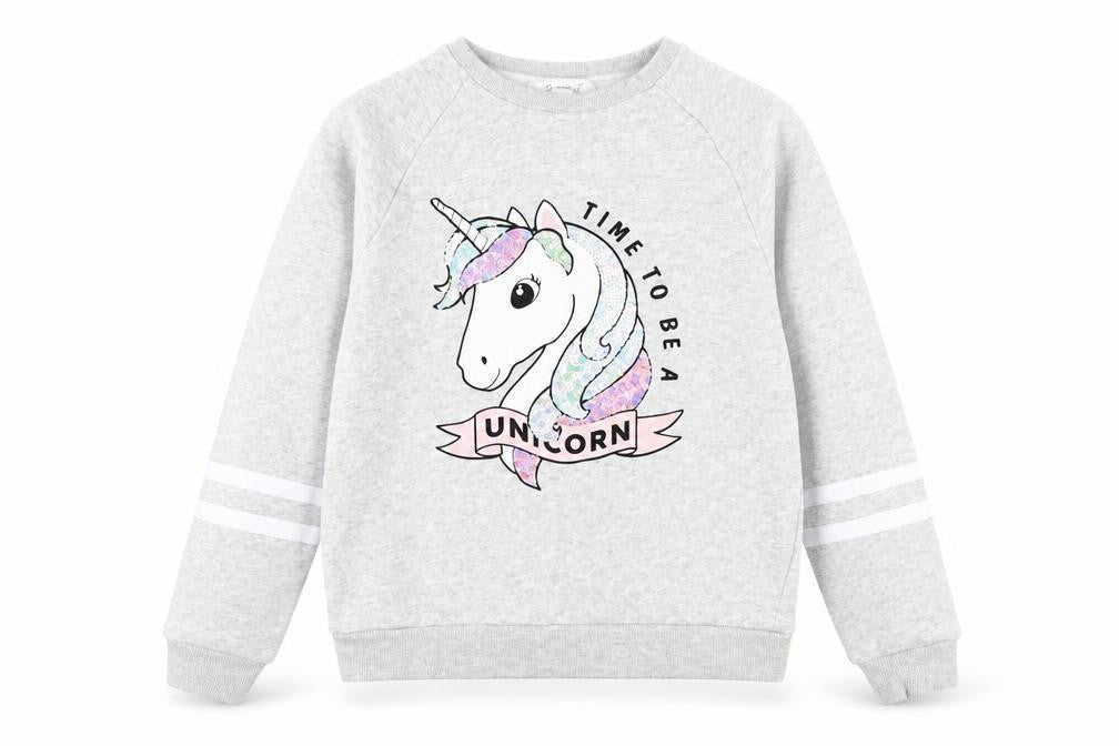 Front view of H&M girls’ grey sweatshirt, size 11-12, years
