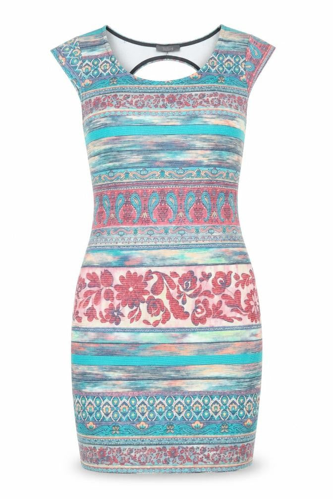Kiah Womens Multicoloured Geometric Jersey Bodycon  Size 12  - Open Back