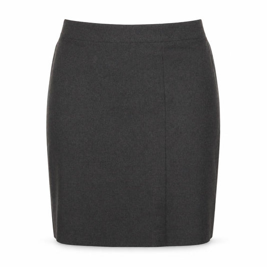 Front view of Preworn women’s grey straight & pencil skirt, size UK 34, in