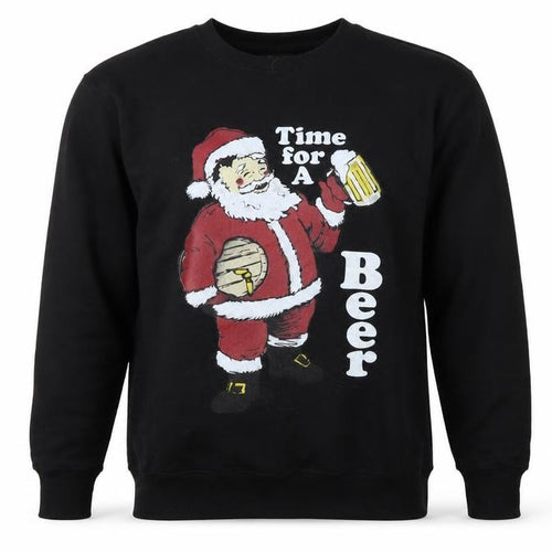 Malaika Mens Black   Pullover Sweatshirt Size M  - Santa Time For A Beer