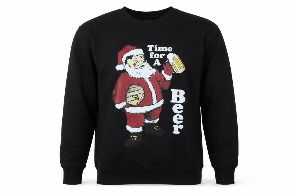 Malaika Mens Black   Pullover Sweatshirt Size M  - Santa Time For A Beer