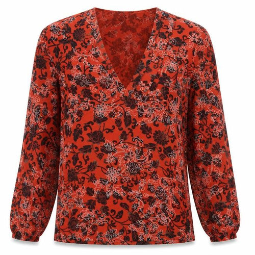 Preworn Womens Orange Floral  Basic Blouse Size 10