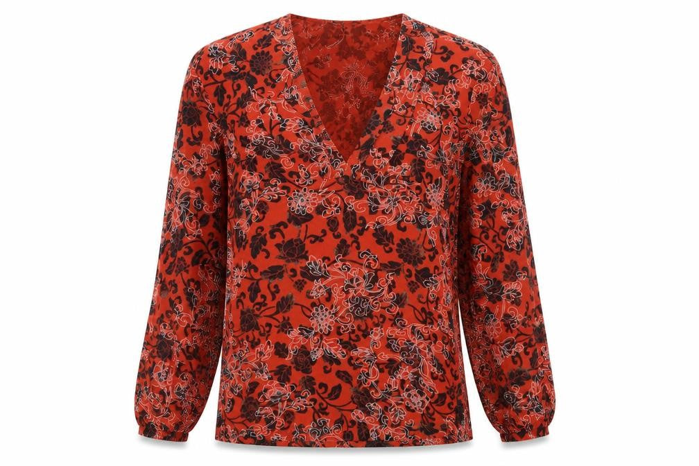 Preworn Womens Orange Floral  Basic Blouse Size 10