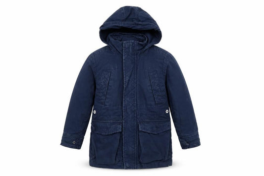 Front view of Gap boys’ blue overcoat coat, size 4-5, years