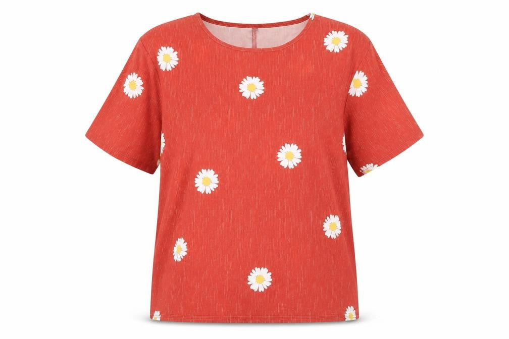 Preworn Womens Orange Floral  Basic Blouse Size S