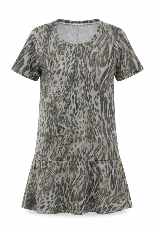 Front view of Zara women’s grey animal print jumper dress, size S