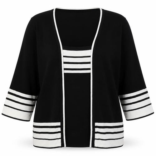 BM Womens Black Striped Knit Pullover Jumper Size M
