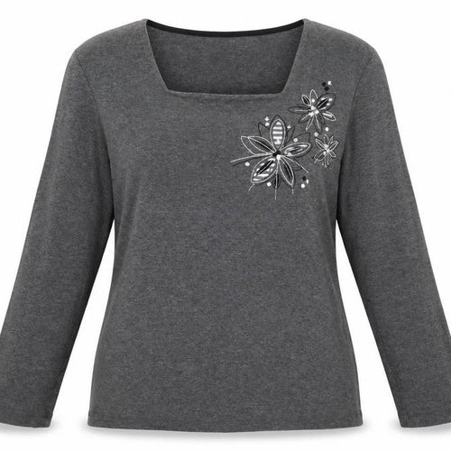 BM Womens Grey Floral Jersey Pullover Jumper Size M