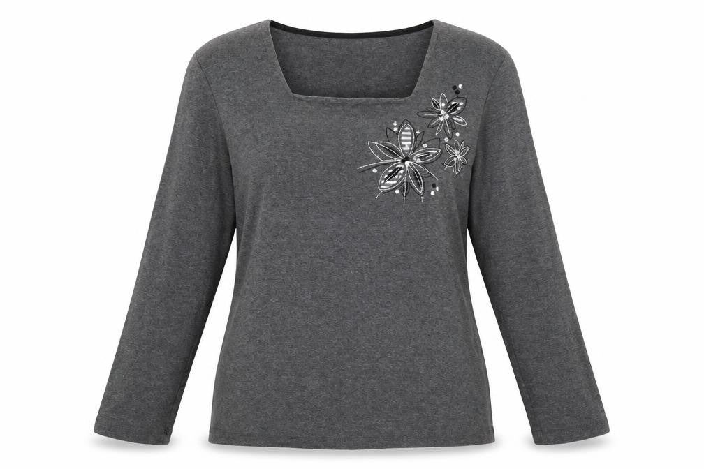 BM Womens Grey Floral Jersey Pullover Jumper Size M