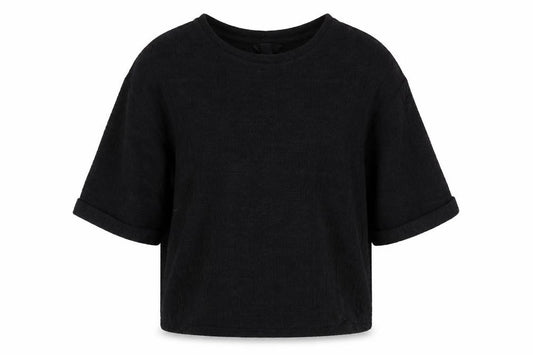 Front view of H&M women’s black basic t-shirt, size M