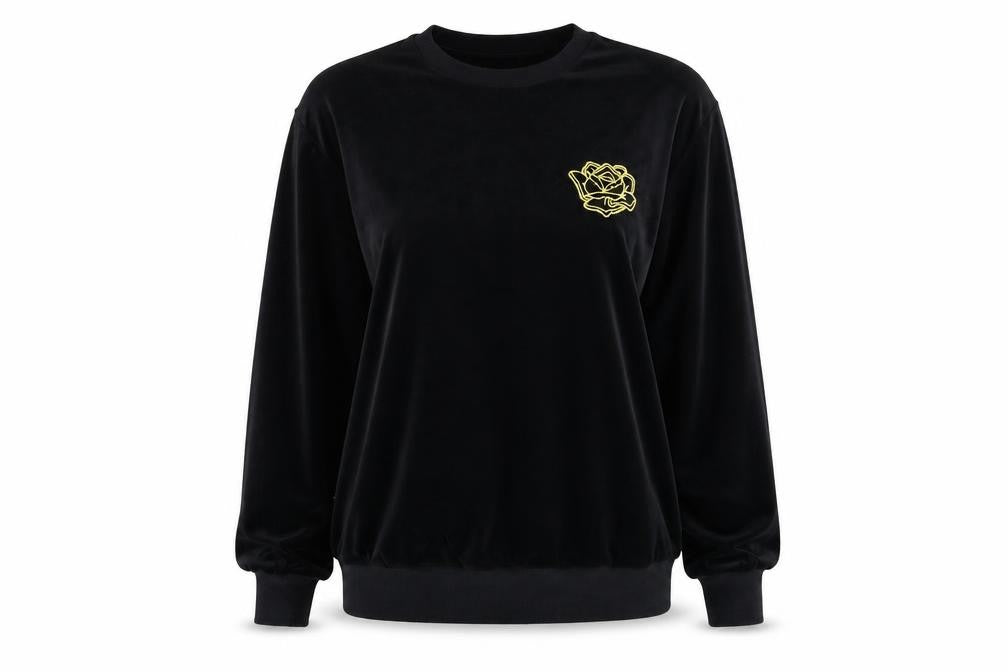 Front view of H&M women’s black pullover sweatshirt, size S