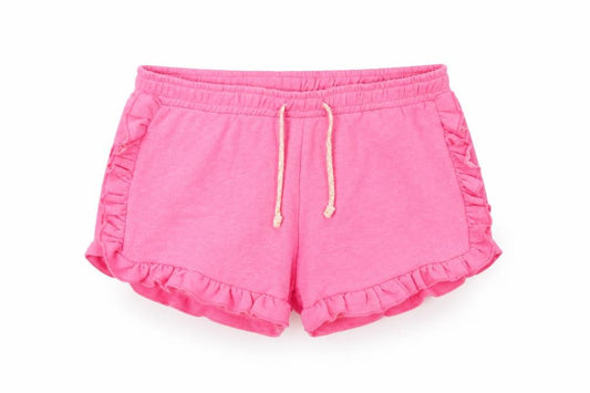 Front view of I love girls’ wear girls pink cut-off shorts, size 9, years
