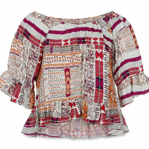 Mirumi Womens Brown Geometric  Basic Blouse Size M