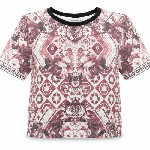 Topshop Womens Pink Floral  Basic T-Shirt Size 8  - CROPPED
