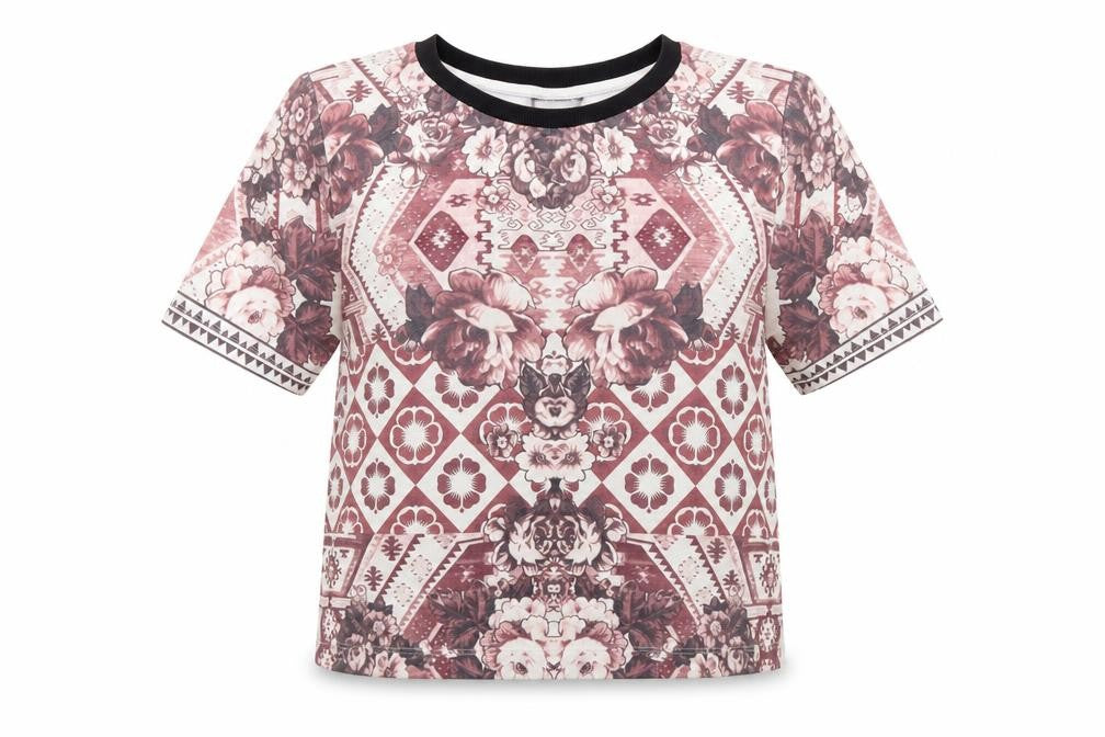 Topshop Womens Pink Floral  Basic T-Shirt Size 8  - CROPPED