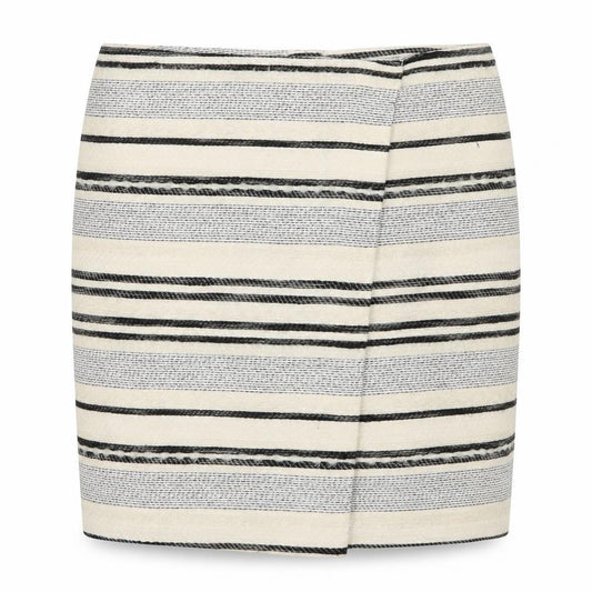 Front view of H&M women’s beige striped straight & pencil skirt, size UK 12