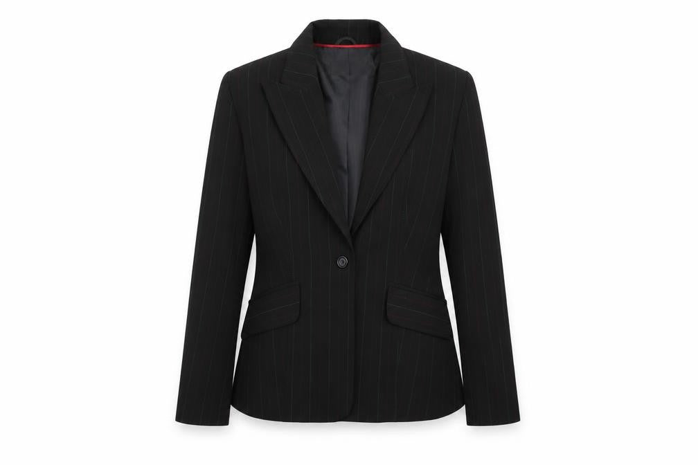 Liquid Womens Black Striped  Jacket Suit Jacket Size 14
