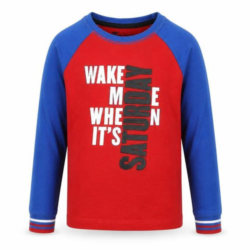 TU Boys Red Colourblock Jersey  Pyjama Top Size 6-7 Years  - Wake me Slogan