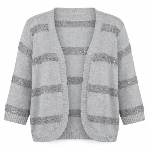 CASAMIA Womens Grey Striped Knit Cardigan Jumper Size L