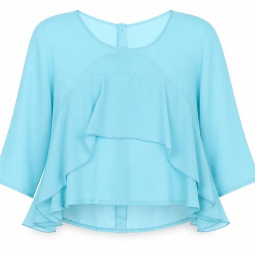 Nikka Womens Blue   Basic Blouse Size 10  - Ruffle Detail