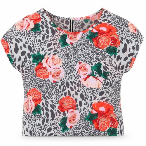 Topshop Womens Grey Floral  Basic Blouse Size 6