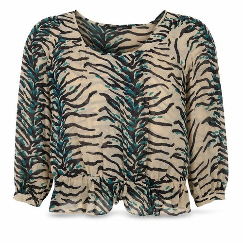 Preworn Womens Beige Animal Print  Basic Blouse Size 14