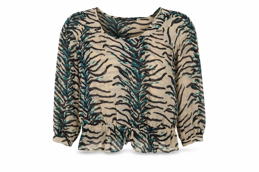 Preworn Womens Beige Animal Print  Basic Blouse Size 14