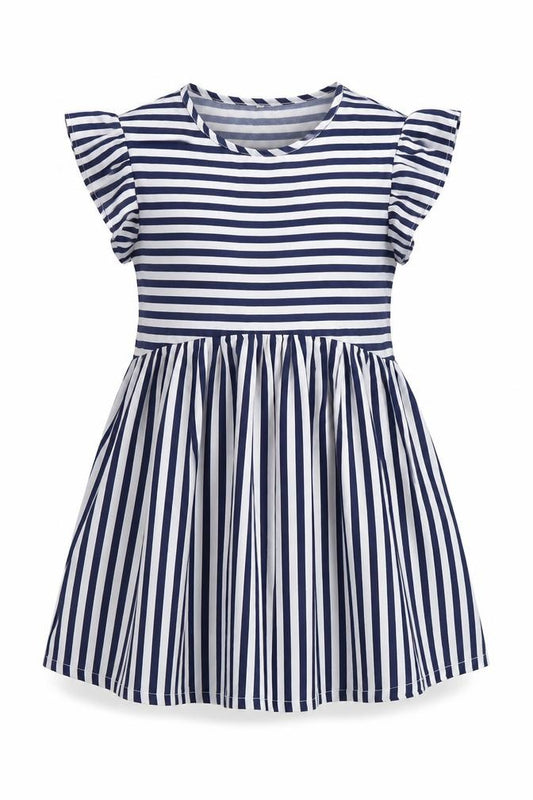 Front view of SHEIN women’s blue striped skater dress, size M