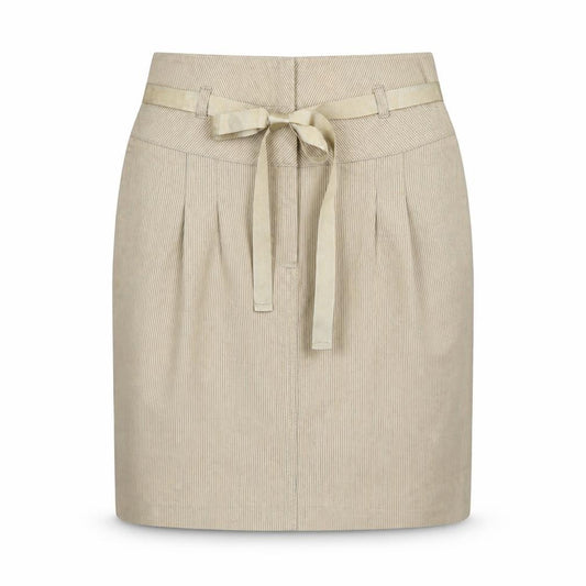 Front view of Marks & Spencer women’s beige a-line skirt, size UK 8